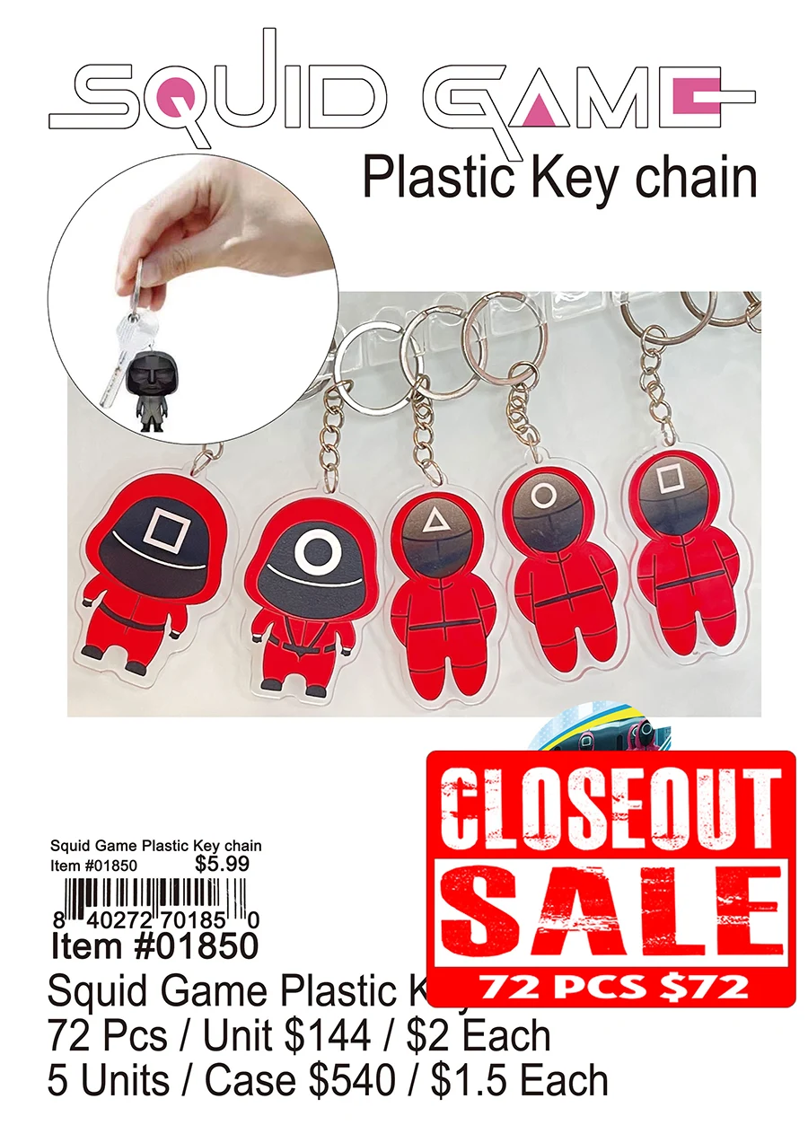 Squid Game Plastic Keychain - Closeout 144 Pcs.